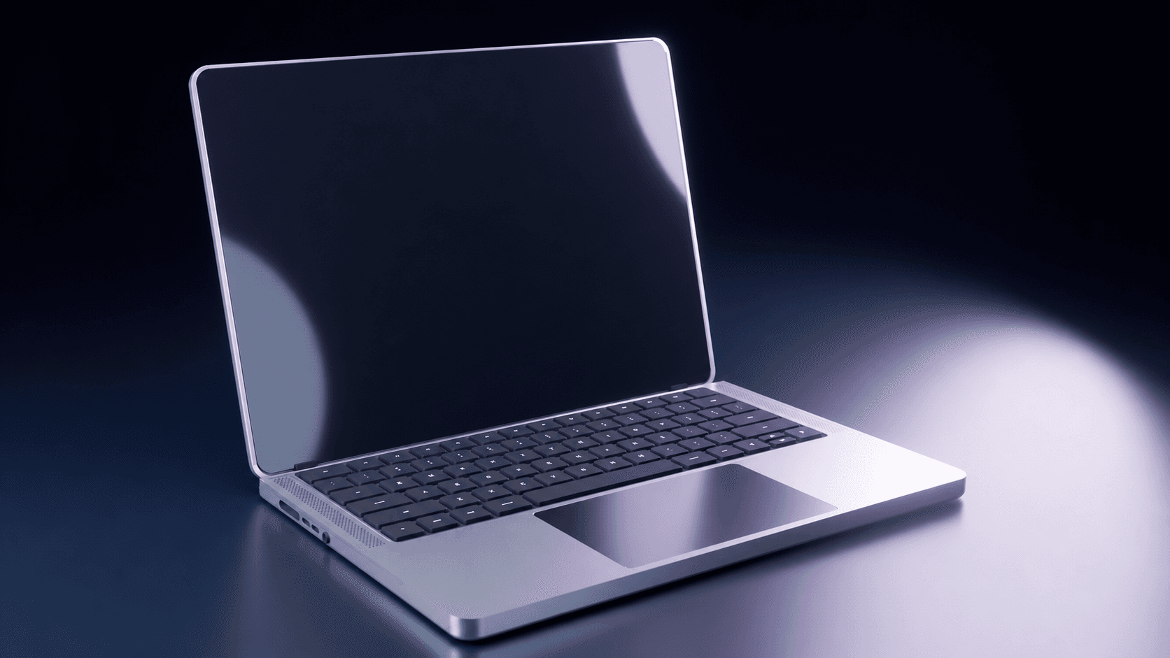Silver laptop illuminated in the MacBook Cinematic v1 collection