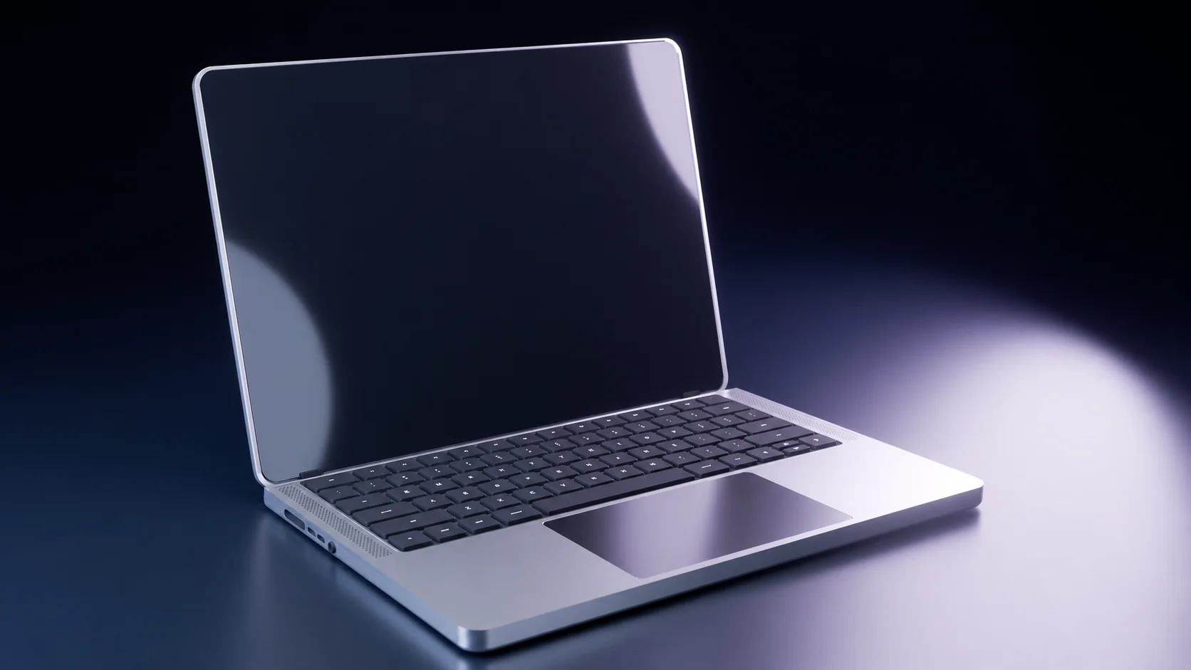 Silver laptop illuminated in the MacBook Cinematic v1 collection